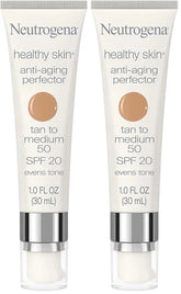 Neutrogena Healthy Skin Anti-Aging Perfector Tinted Facial Moisturizer and Retinol Treatment with Broad Spectrum SPF 20 Sunscreen with Titanium Dioxide, 50 Tan to Medium, 1 fl. oz (Pack of 2)