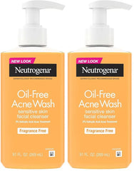 Neutrogena Oil-Free Acne Face Wash, Fragrance Free, Sensitive Skin Facial Cleanser with 2% Salicylic Acid Acne Treatment for Face, 9.1 Fl Oz,(Pack of 2)