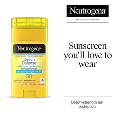 Neutrogena Beach Defense Sunscreen Stick SPF 50, Broad Spectrum Sun Protection for Face & Body, Water-Resistant, Non-Greasy Formula, Travel Size for Beach & Outdoor Use, 1.5 oz (42 g)