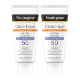 Neutrogena Clear Face Sunscreen Lotion for Acne-Prone Skin, Broad Spectrum SPF 50 Facial Sunscreen for Oily Skin, Oil-, Fragrance- & Oxybenzone-Free Water Resistant Sunscreen, Twin Pack, 2 x 3 fl. oz