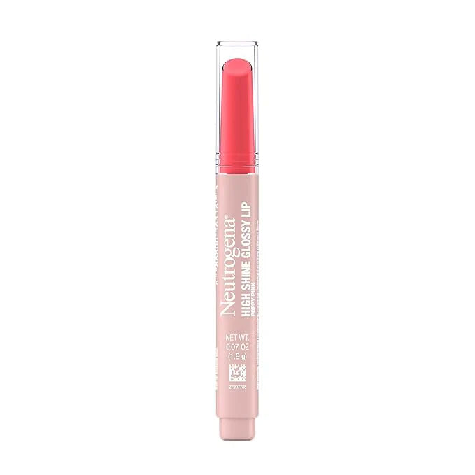Neutrogena High Shine Glossy Lip, Nourishing Lip Gloss with Maracuja Oil, Antioxidant Vitamin E & Vitamins, Non-Retractable, Buildable Pigmented Color, Poppy Pink, 0.07 oz