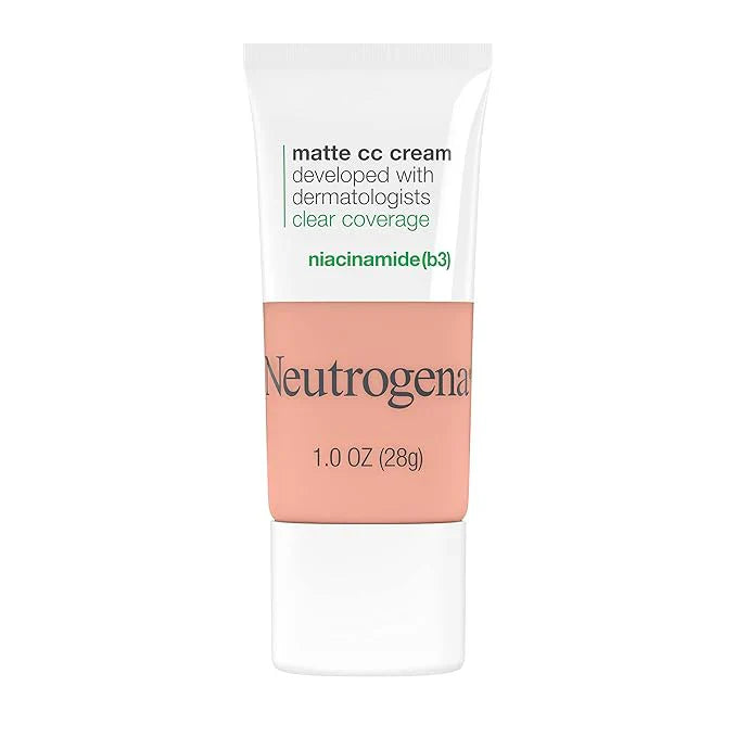 Neutrogena Clear Coverage Flawless Matte CC Cream, Full-Coverage Color Correcting Cream Face Makeup with Niacinamide (b3), Hypoallergenic, Oil Free &-Fragrance Free, Apricot, 1 oz