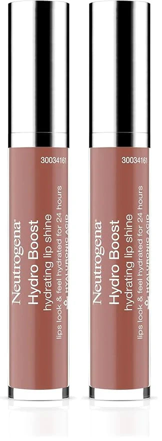 Neutrogena Hydro Boost Moisturizing Lip Gloss,Hydrating Non-Stick and Non-Drying Luminous Tinted Lip Shine with Hyaluronic Acid to Soften and Condition Lips,27 Almond Nude Color,0.10 oz,(Pack of 2)