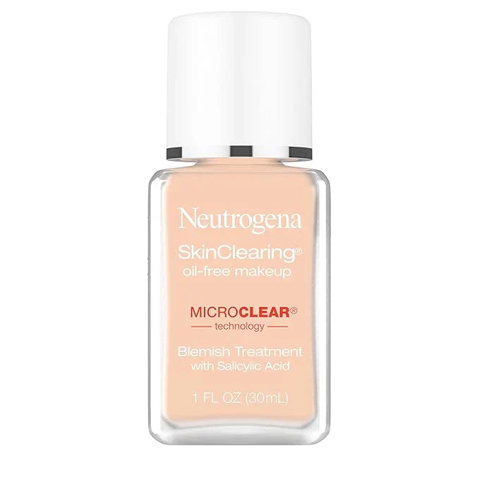 Neutrogena SkinClearing Oil-Free Acne and Blemish Fighting Liquid Foundation with Salicylic Acid Acne Medicine, Shine Controlling, for Acne Prone Skin, 80 Medium Beige, 1 fl. oz