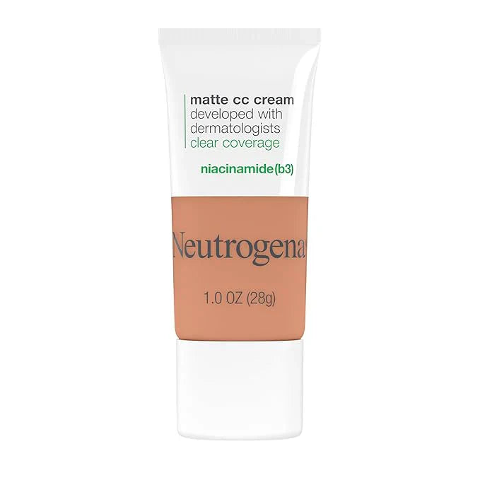 Neutrogena Clear Coverage Flawless Matte CC Cream, Full-Coverage Color Correcting Cream Face Makeup with Niacinamide (b3), Hypoallergenic, Oil Free & Fragrance Free, Cappuccino, 1 oz
