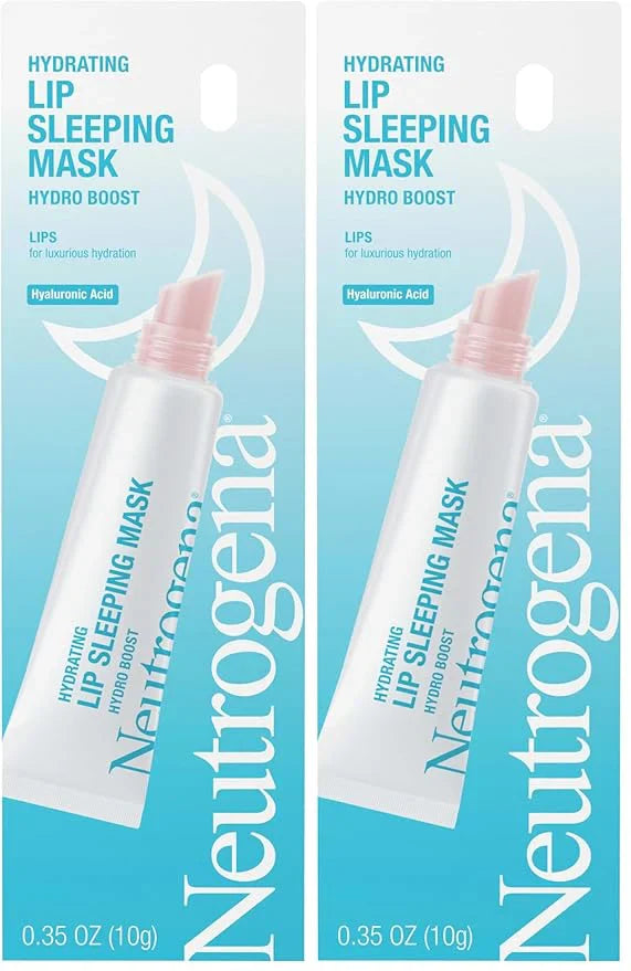 Neutrogena Hydro Boost Hydrating Lip Sleeping Mask with Hyaluronic Acid,Clear Overnight and Daily Moisturizing Treatment for Very Dry Lips,Fragrance Free Squeeze Tube Lip Balm,0.35 oz,(Pack of 2)