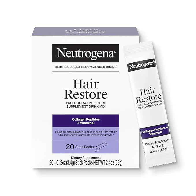 Neutrogena Hair Restore Pro-Collagen Peptide Supplement, Powder Drink Mix with Vitamin C Supports Keratin Production, Nourishes Scalp from Within & Promotes Thicker Hair, 20 Stick Packs