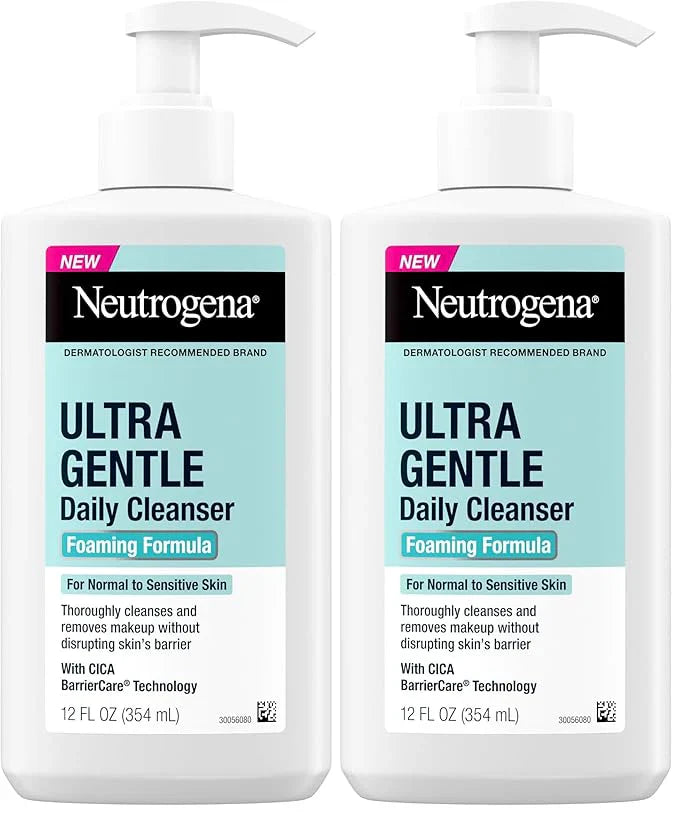 Neutrogena Ultra Gentle Foaming Facial Cleanser, Foaming Face Wash for Sensitive Skin, Gently Cleanses Away Dirt, Oil & Makeup Without Over Drying, Fragrance-Free, 12 fl. oz (Pack of 2)