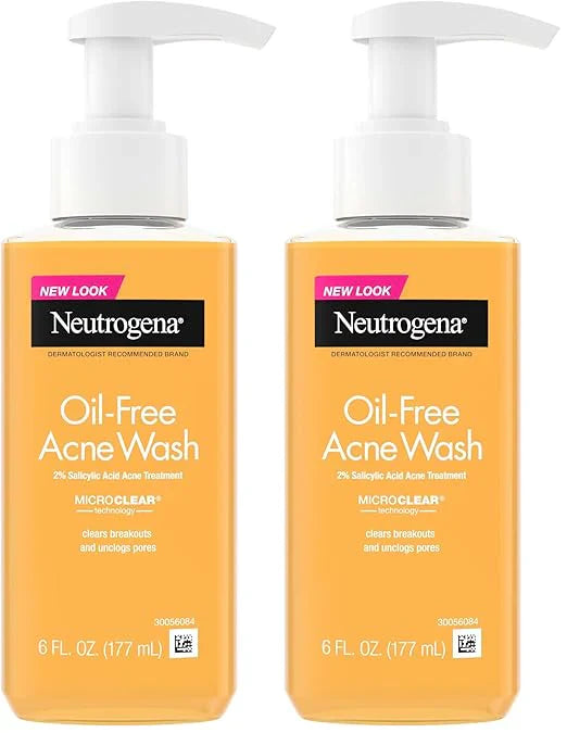 Neutrogena Oil-Free Acne Face Wash, Breakout Prone Skin Facial Cleanser with 2% Salicylic Acid Acne Treatment for Face, 6 fl. oz (Pack of 2)