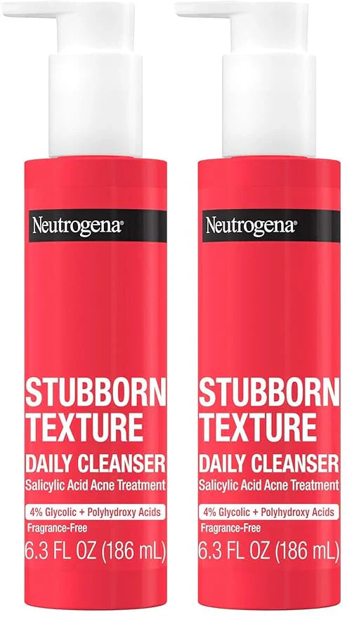 Neutrogena Stubborn Texture Daily Acne Facial Cleanser,Salicylic Acid Face Wash + Glycolic & Polyhydroxy Acids,Fragrance-Free,6.3 fl. oz,(Pack of 2)
